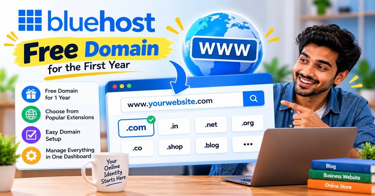 Bluehost Review Bluehost Free Domain Launch Banner
